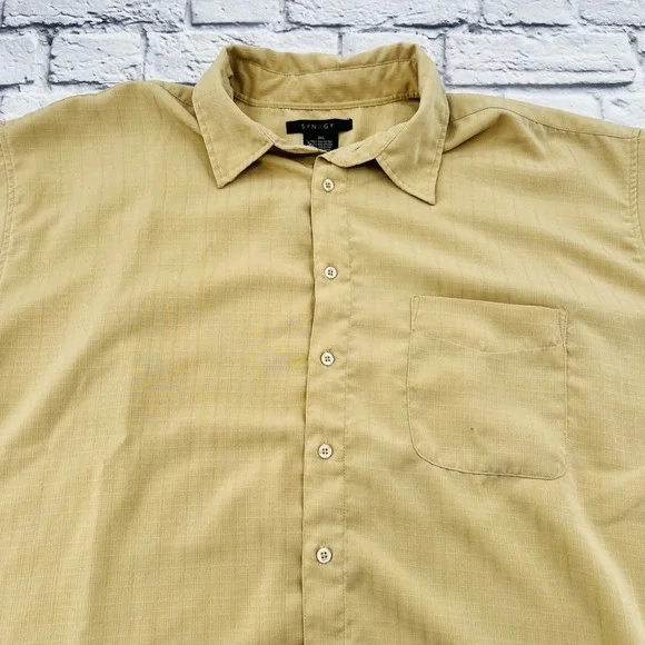 SYNRGY Big Mens Tan Button Up Short Sleeve Shirt 3XL Lightweight Textured